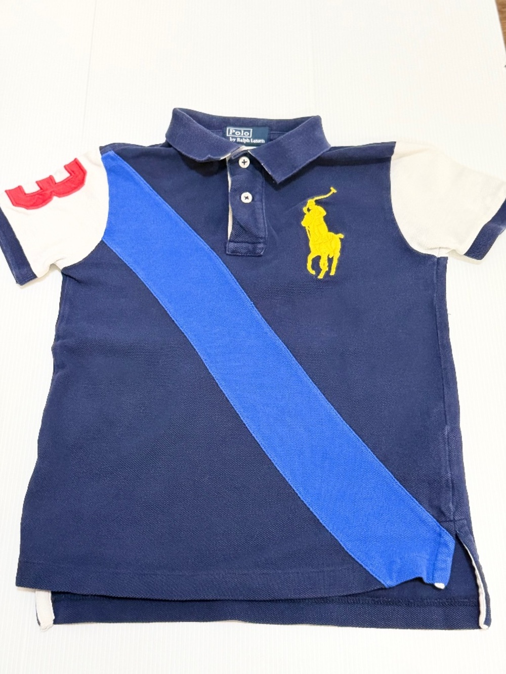 Polo Ralph Lauren Boys Big Pony Mesh Polo Shirt - Size 4/4T - Navy/Blue/Yellow